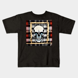 Skull Plaid Grunge Bleach Acid Wash Graphic Skate Punk Kids T-Shirt